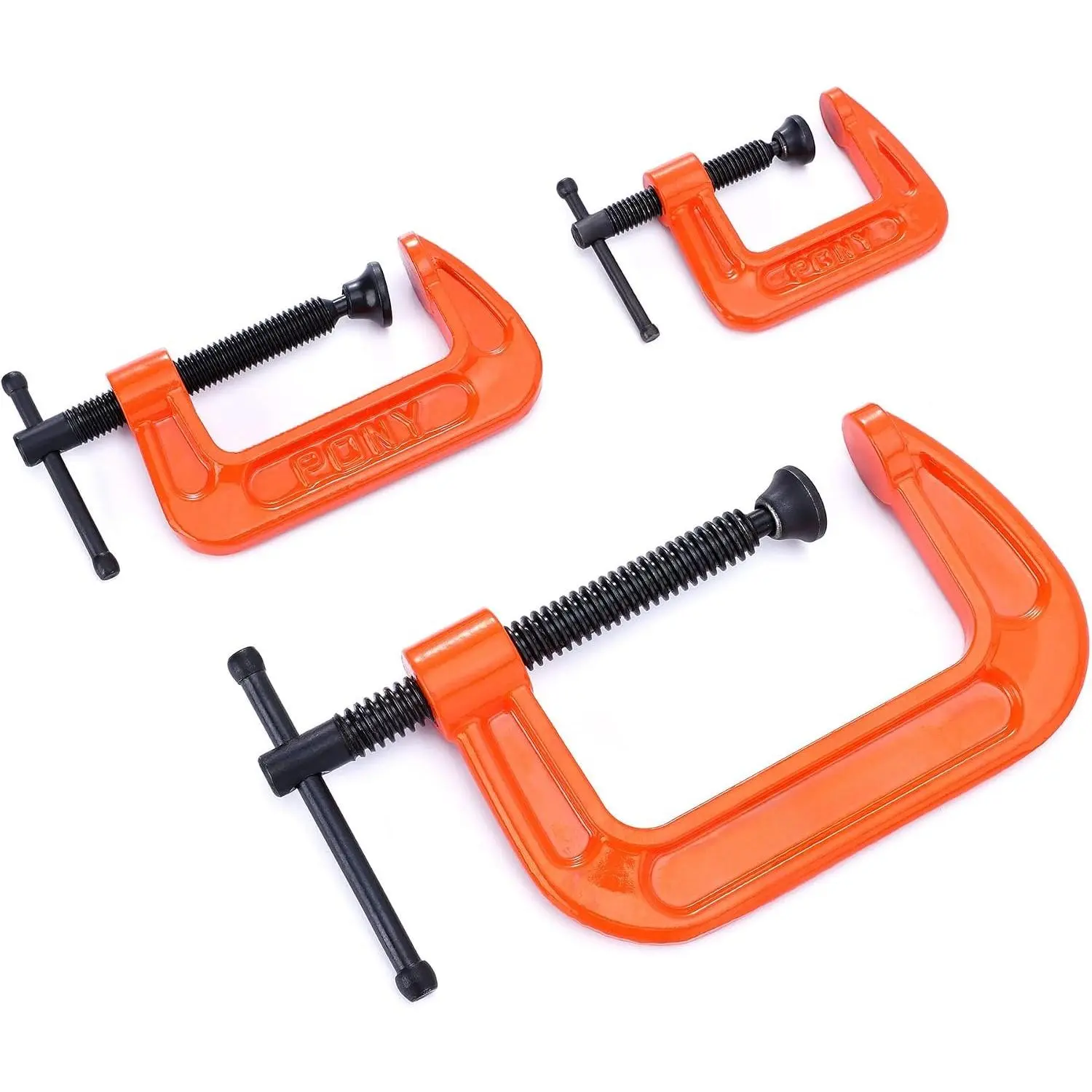 Malleable Iron C-Clamp Set, 3-, (1", 2", 3")