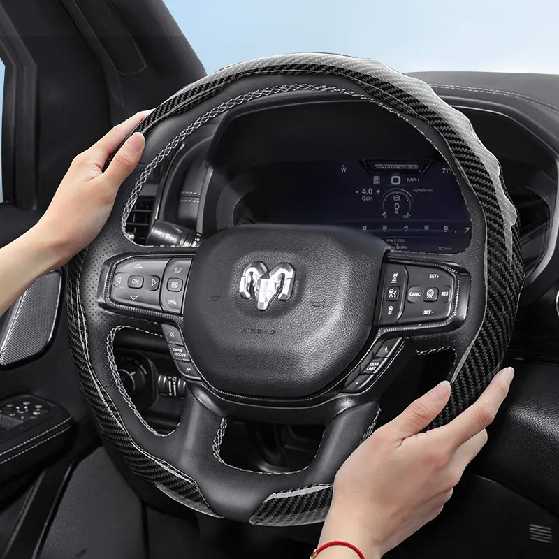 For Ram, Steering Wheel Accessories, Steering Wheel Cover Carbon Fiber Texture Integrated Snap Type Wavy Sports Design Scratch Resistant and Durable All Seasons For Pickup/ProMaster/Rampage/1500/2500/3500/4500/5500 Black Brown Automotive