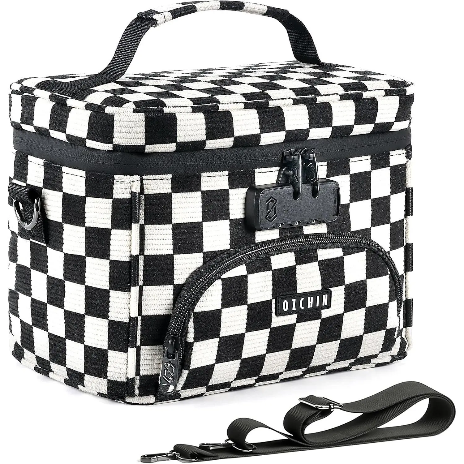 Smell Bag with Combination Lock, Smell Box Activated Carbon Fiber Smoking Accessories, Smell Container, Great Gifts for Father’s Day, Odor Bag (Checkerboard)