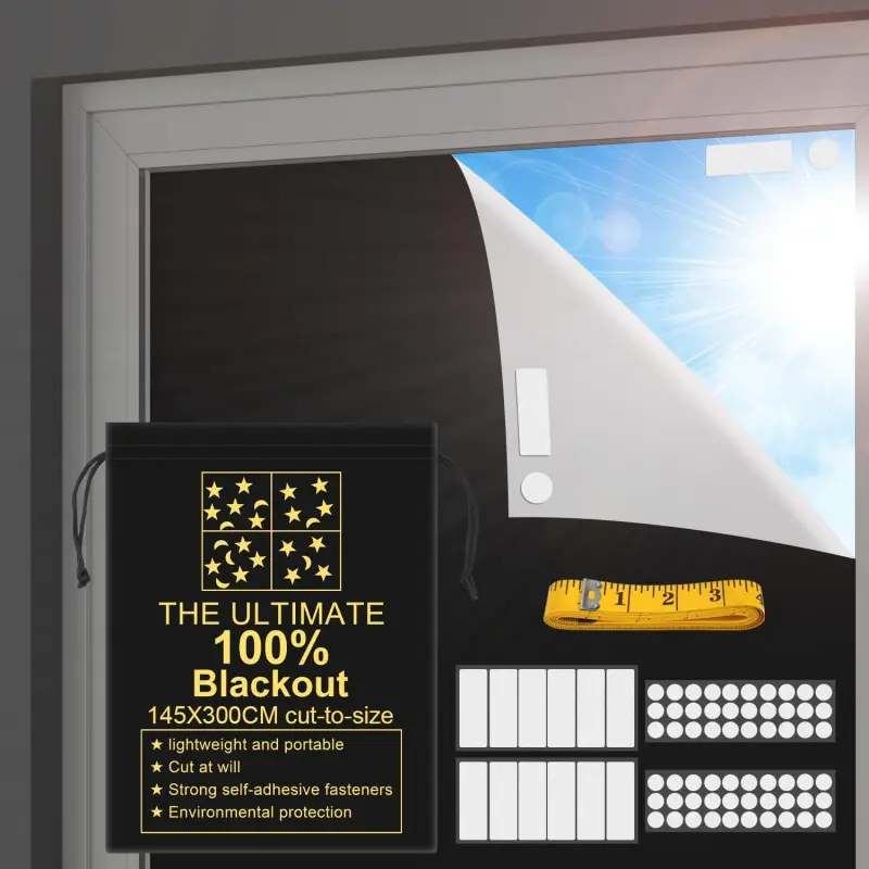 Portable Blackout Shades (118" x 57") Travel Window Blackout Curtains, 100% Blackout Material Temporary Blackout Blinds for Baby Nursery, Bedroom, Caravan, Office or Travel Use