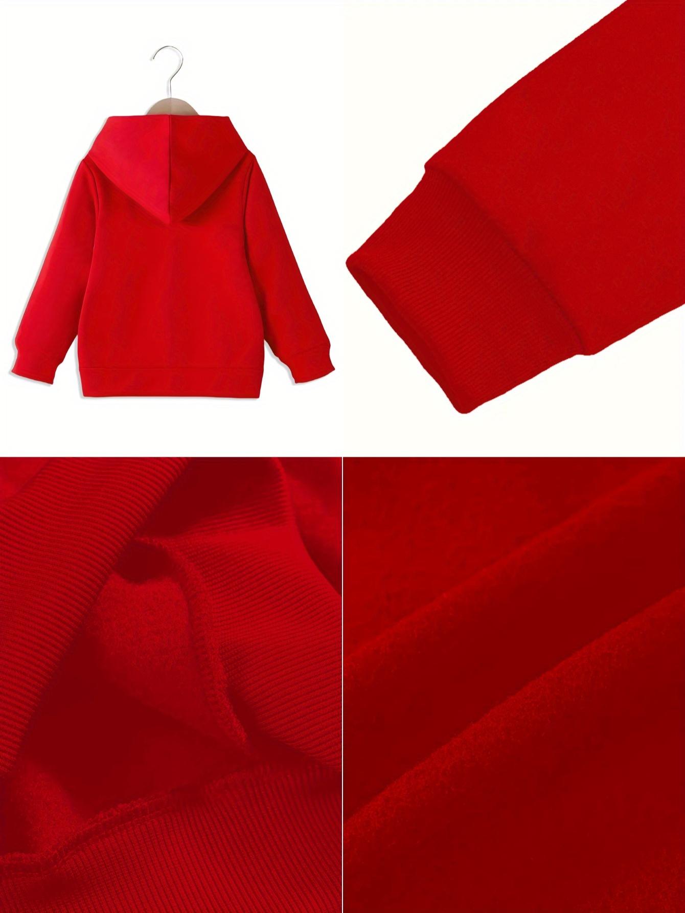 Girls' Autumn Winter Hooded Sweatshirt - Long Sleeve Casual Pullover with "I'm Literally Just a Girl" Print & Pink Bow Detail, Vibrant Red, Regular Fit, Hand Wash/Dry Clean, Sweaters for Girls