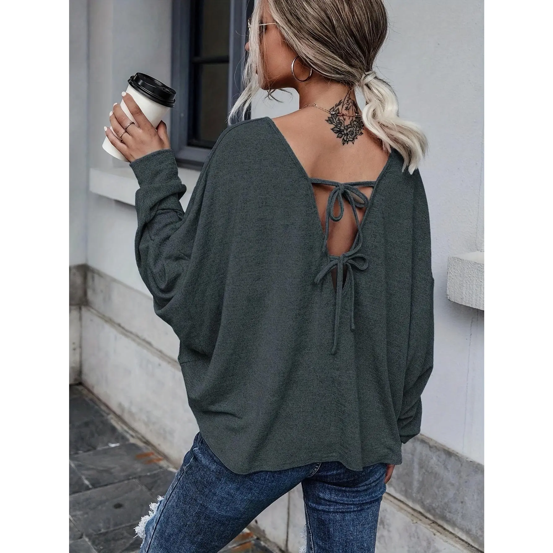Directional women's fashion back-tie top