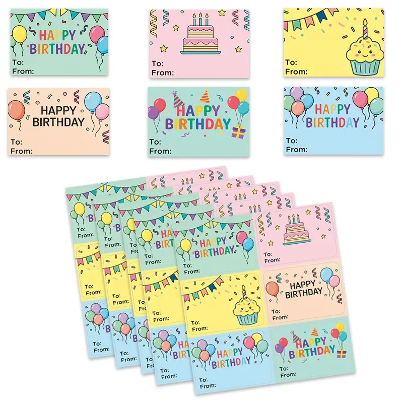 15 Sheets/90 Stickers Multicolor Birthday Gift Tags, 6 Cute Designs, Self-Adhesive To/from Name Labels, Party Gifts, Envelope Seals, Birthday Decorations, Decorative Stickers