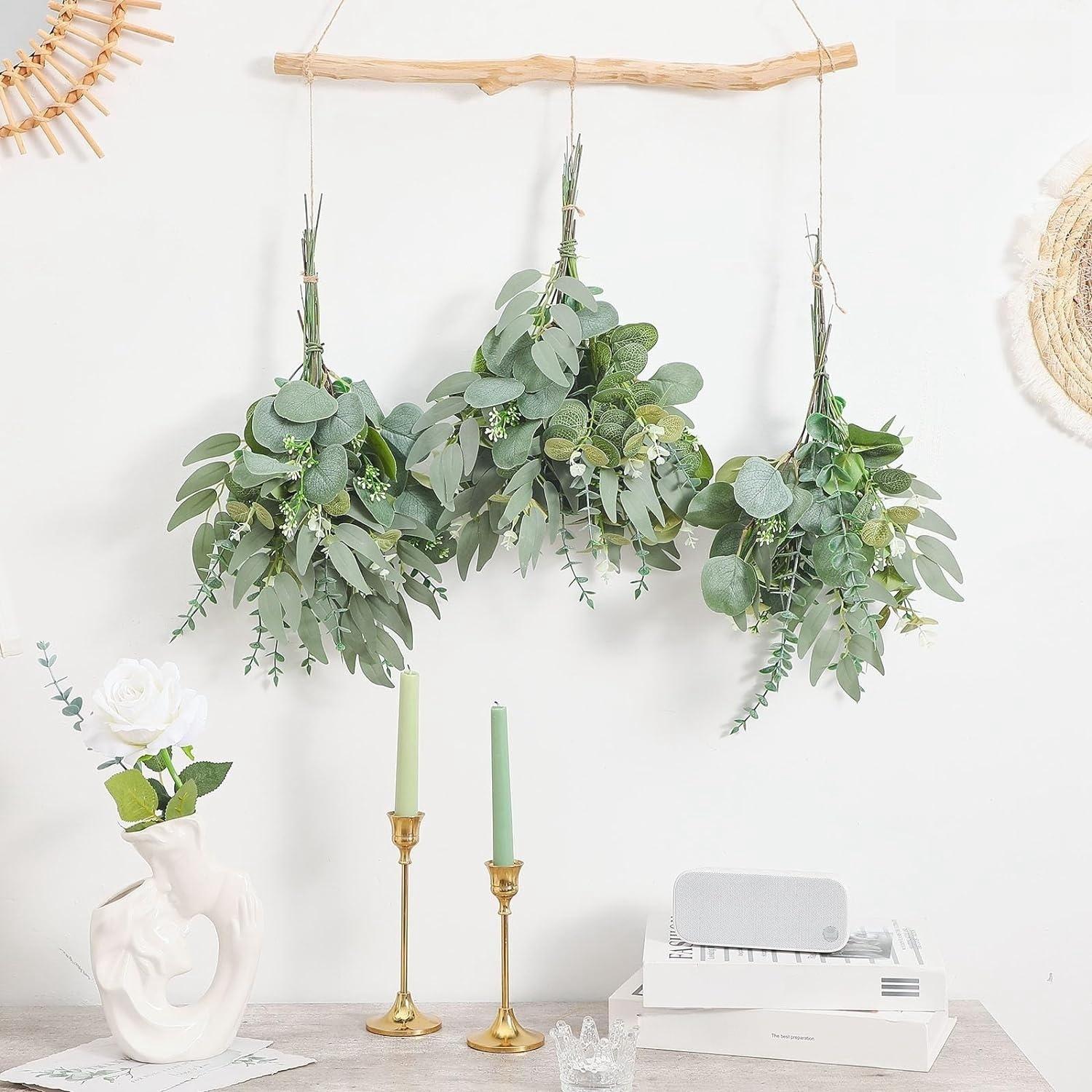 Artificial Eucalyptus Leaves, Faux Eucalyptus Set, Decorative Plants for DIY Wedding Bouquets & Home Decor, Evergreen Faux Plants, Artificial Faux Greenery