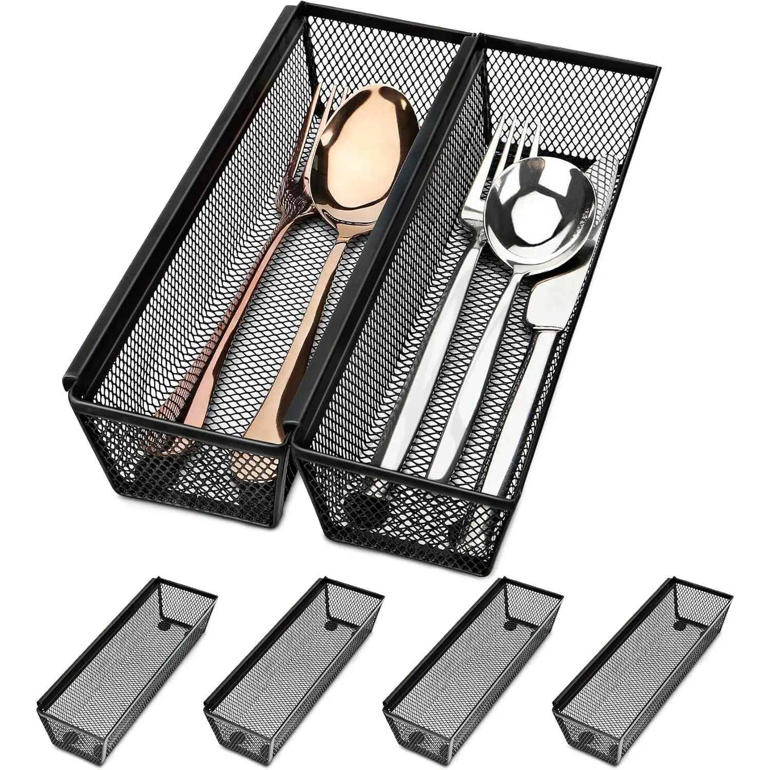 Silverware Drawer Organizer, Silverware Organizer for Drawer, 6 Pack Utensil Organizer for Kitchen Drawers, Kitchen Drawer Organizer for Large Utensils with Interlocking Arm (9.6 * 3 * 2 inch)