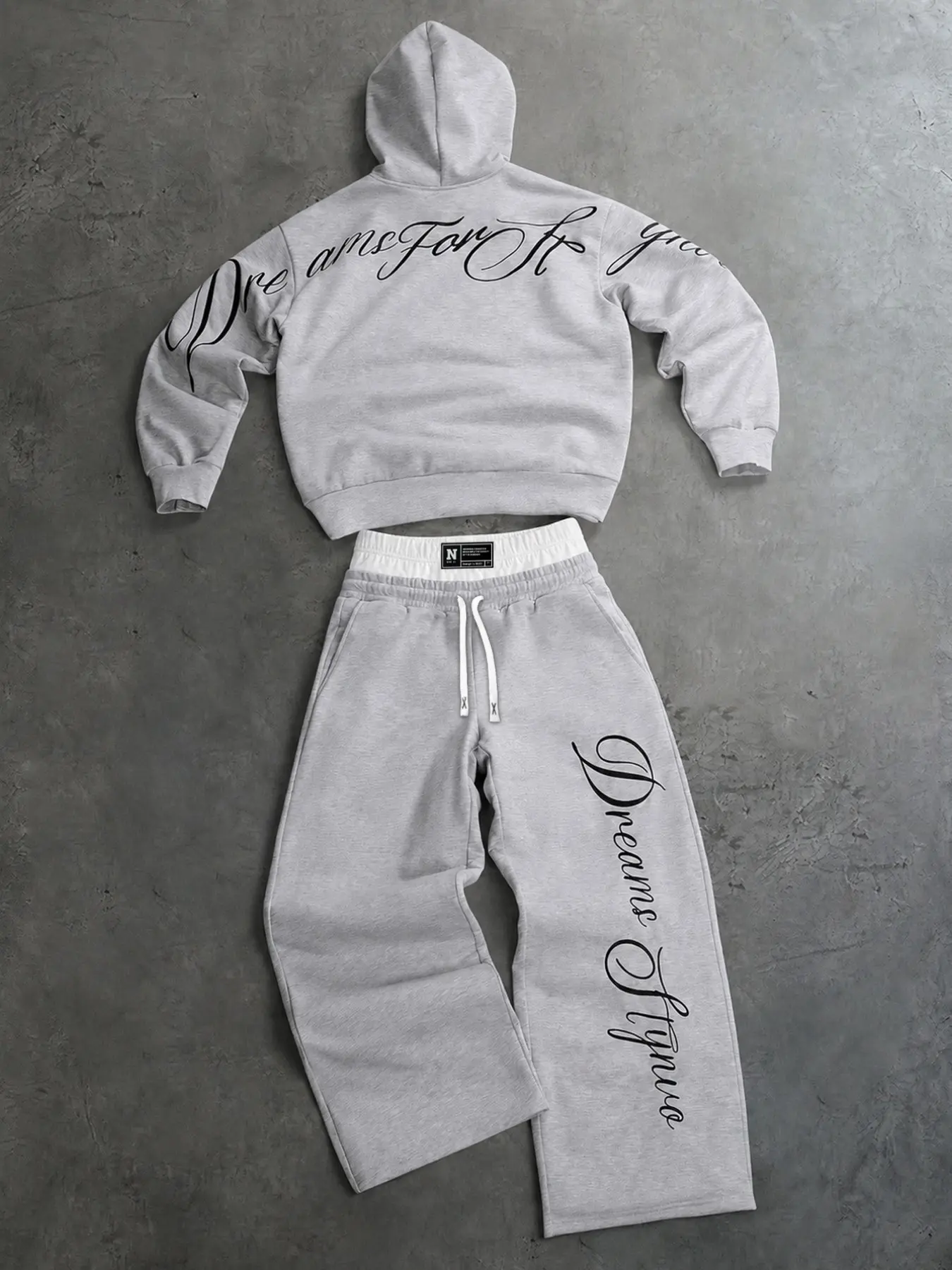 Cozy Fleece Cursive Calligraphy Graphic Hoodie and Wide Leg Sweatpants Set Casual Y2K Streetwear Matching Tracksuit Outfits for Fall