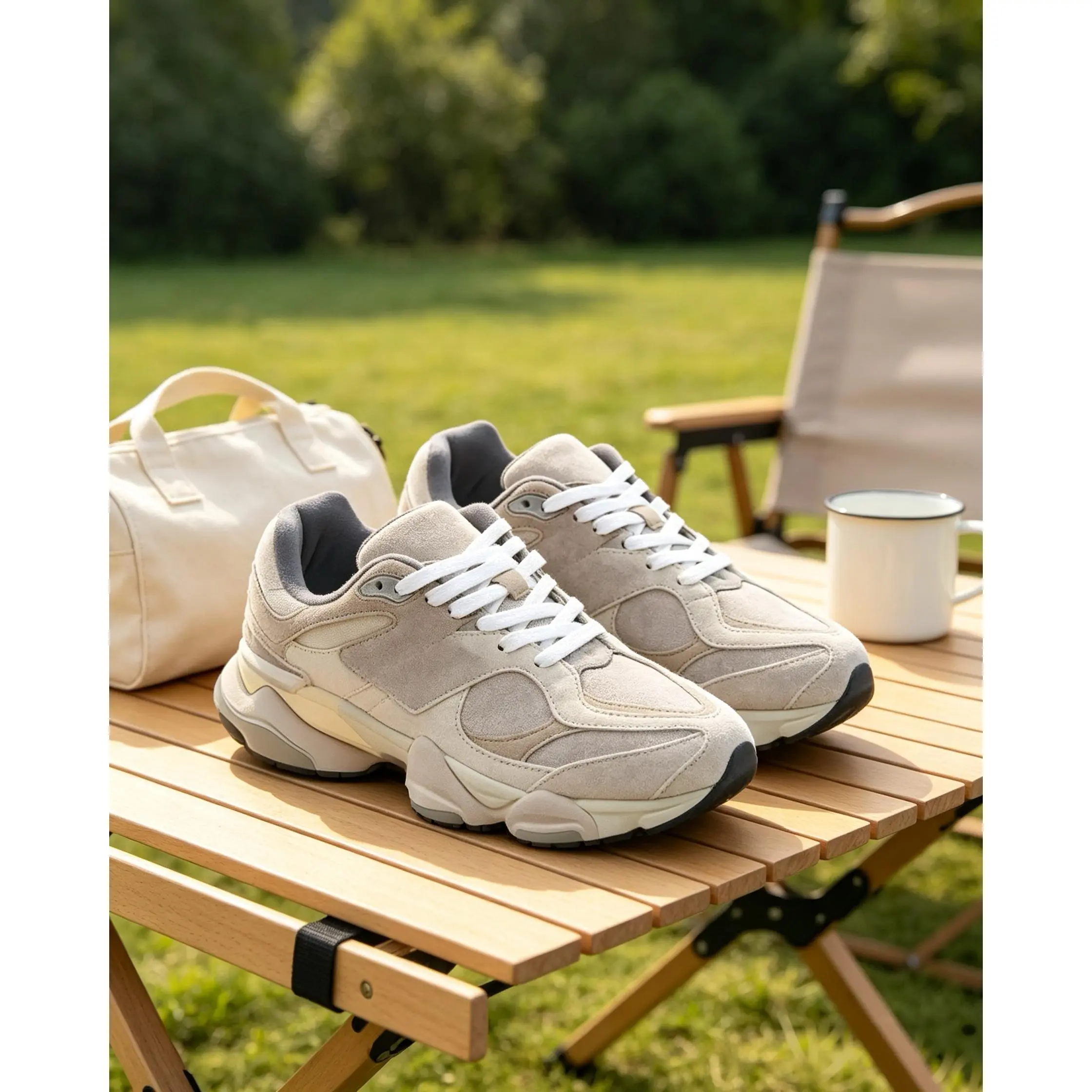 Women's 2026 Retro Chunky Dad Sneakers, Cream-Grey Suede Mesh Thick-Sole Casual Walking Trainers for Sports & Outdoor Use