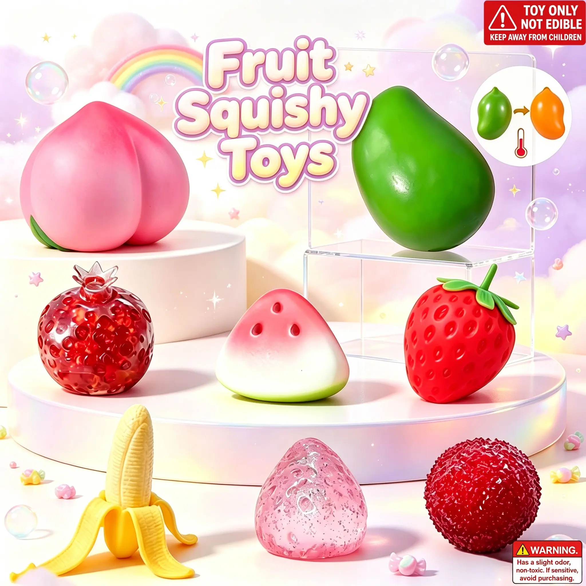 1/2/8Pcs Multi-Size Fruit Squishy Gift Set, Dual Texture Slow Rebound PU & Clear TPR Jelly Interactive Squeeze Toy, Sensory Fidget Squishies Stress Reliever, Kids Birthday Present, Classroom Prize & Adorable Tabletop Ornament, Squishy Stress Relief