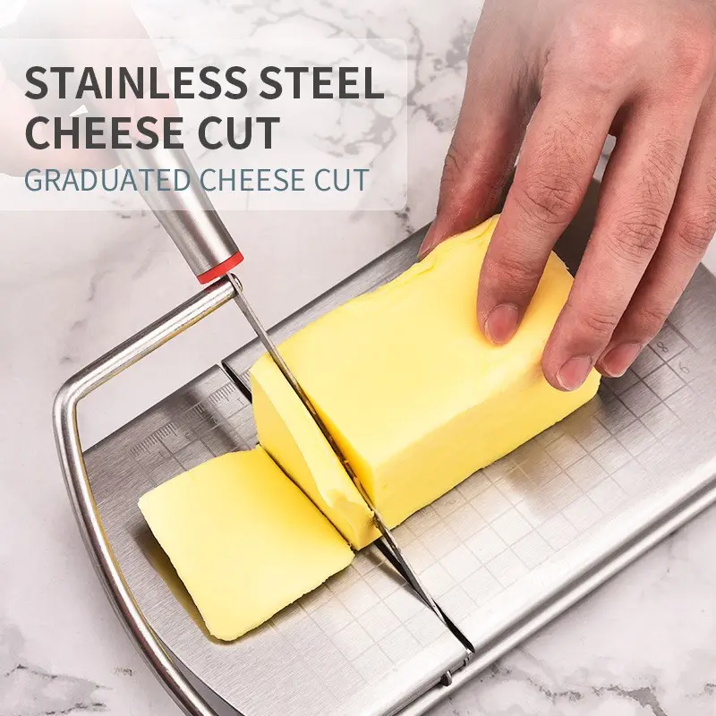 Stainless Steel Cheese Cutter with Measurement Scale, Home Baking Tool, Butter and Cheese Divider, Kitchen Essential, Durable and Easy to Use