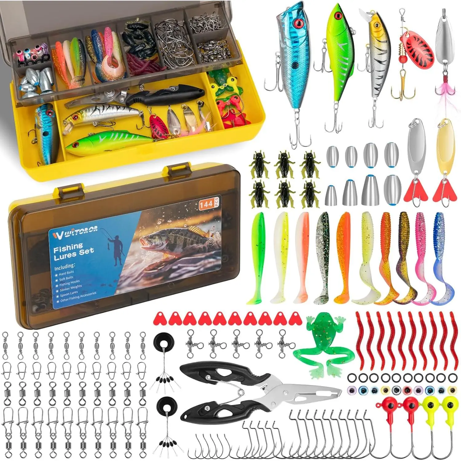 Fishing Lures and Tackle Box with Included Tackle - Crankbaits, Spoon, Hooks, Weights & Other Accessories - Fishing Bait Lure Gear Kit Gifts for Men Bass Freshwater