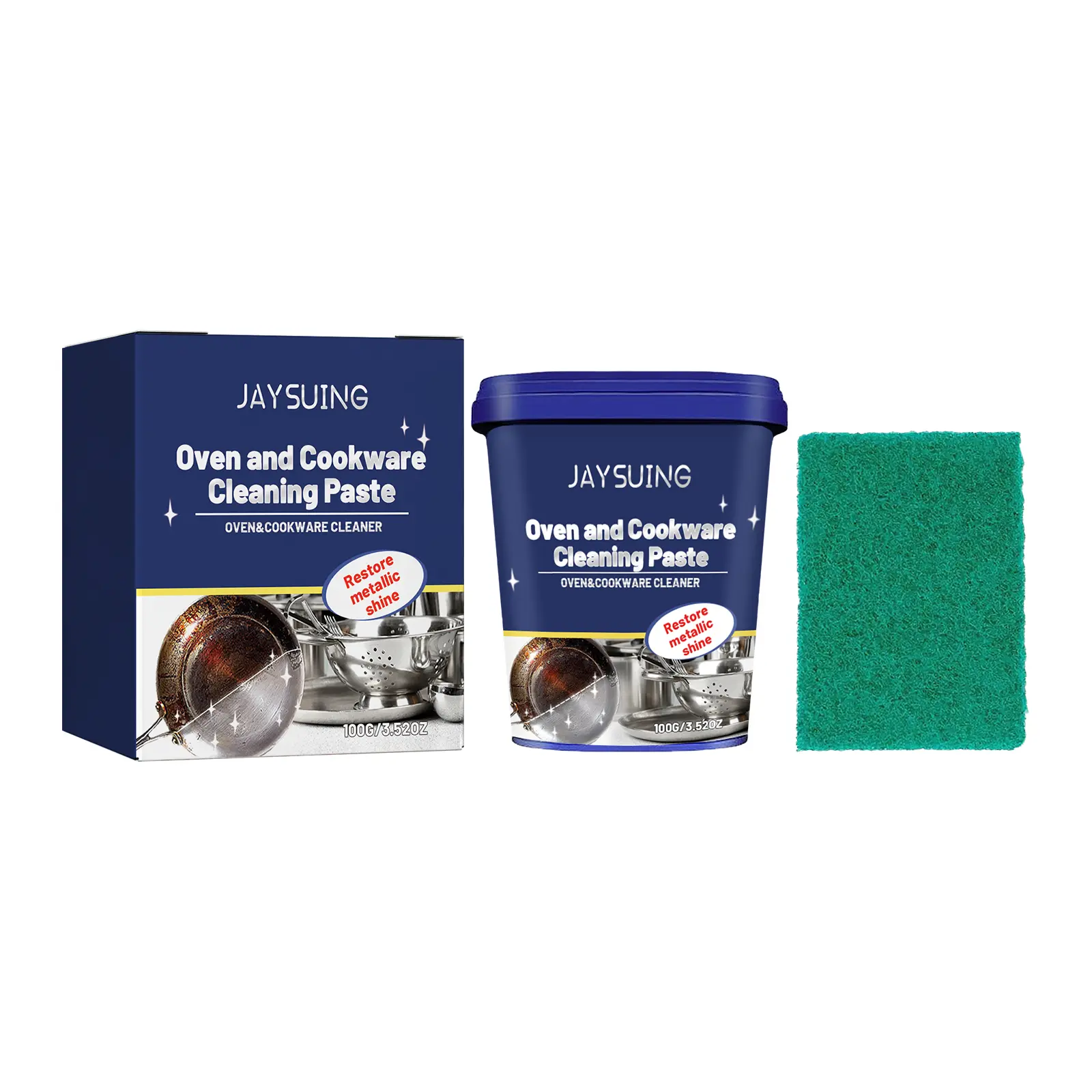 JAYSUING Stainless Steel Cleaning Cream (137g) - Kitchenware Cleaner with Surfactant & Metal Chelating Agent, for Removing Black Stains, Dirt & Rust from Pot Bottoms, Polishing & Shine Enhancing