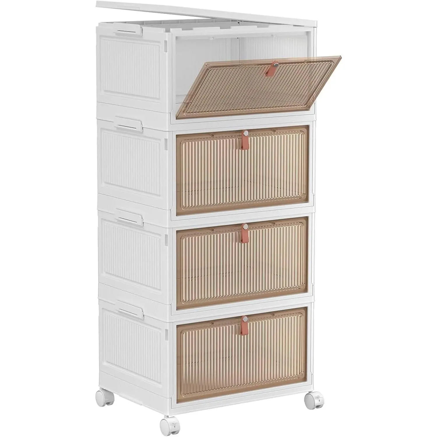 4 Tier Plastic Storage Bins with Lid 28QT - Stackable Storage Containers with Wheels, Folding Storage Boxes, Collapsible Storage Bins, Closet Organizers and Storage
