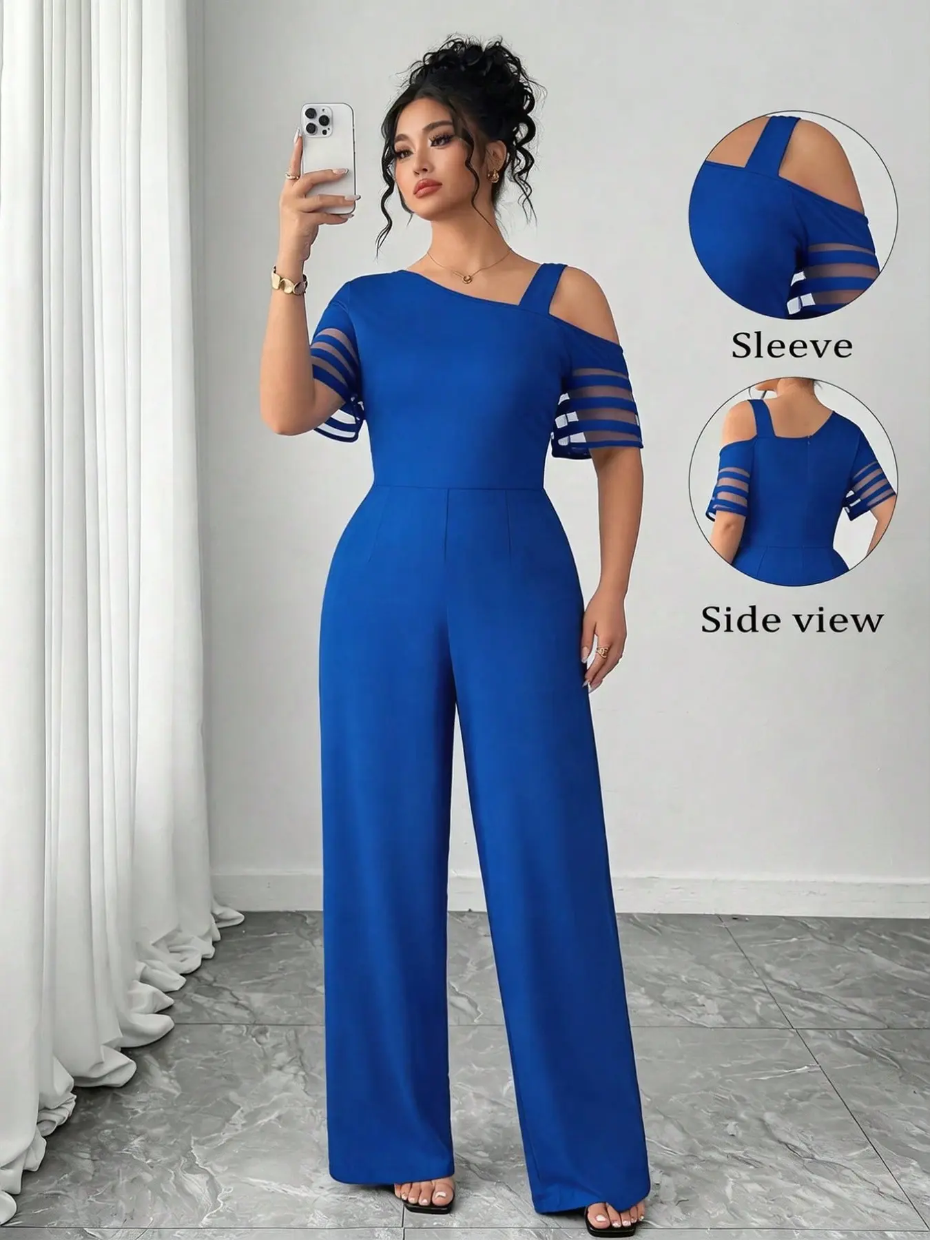 Plus Size Jumpsuit for Women, Solid Color Asymmetrical One Shoulder Oversized Loose Wide Leg Jumpsuit, Casual Fashion Jumpsuit, Casual Minimalist Elegant Chic Outfit