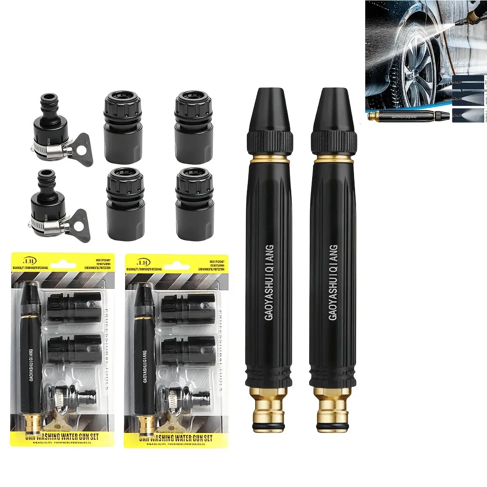high-pressure hose nozzle, water hose nozzle, Car wash sprayer, water gun, water gun nozzle set, three adjustable spray modes, equipped with compatible connectors, suitable for household car washing and outdoor multi-scenario cleaning