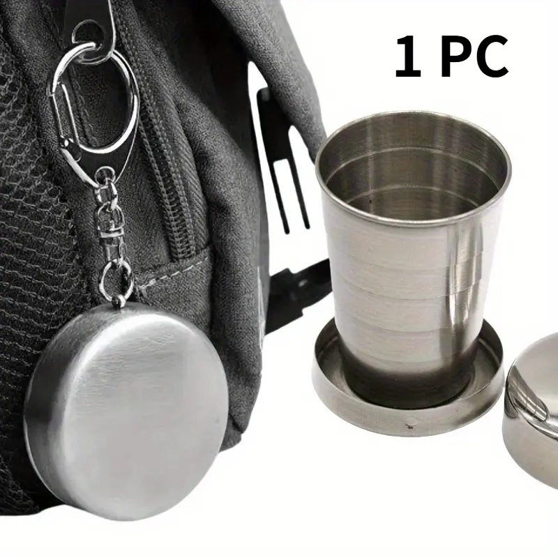 Collapsible Stainless Steel Cup With Clip For Camping Picnic Outdoor Drinks