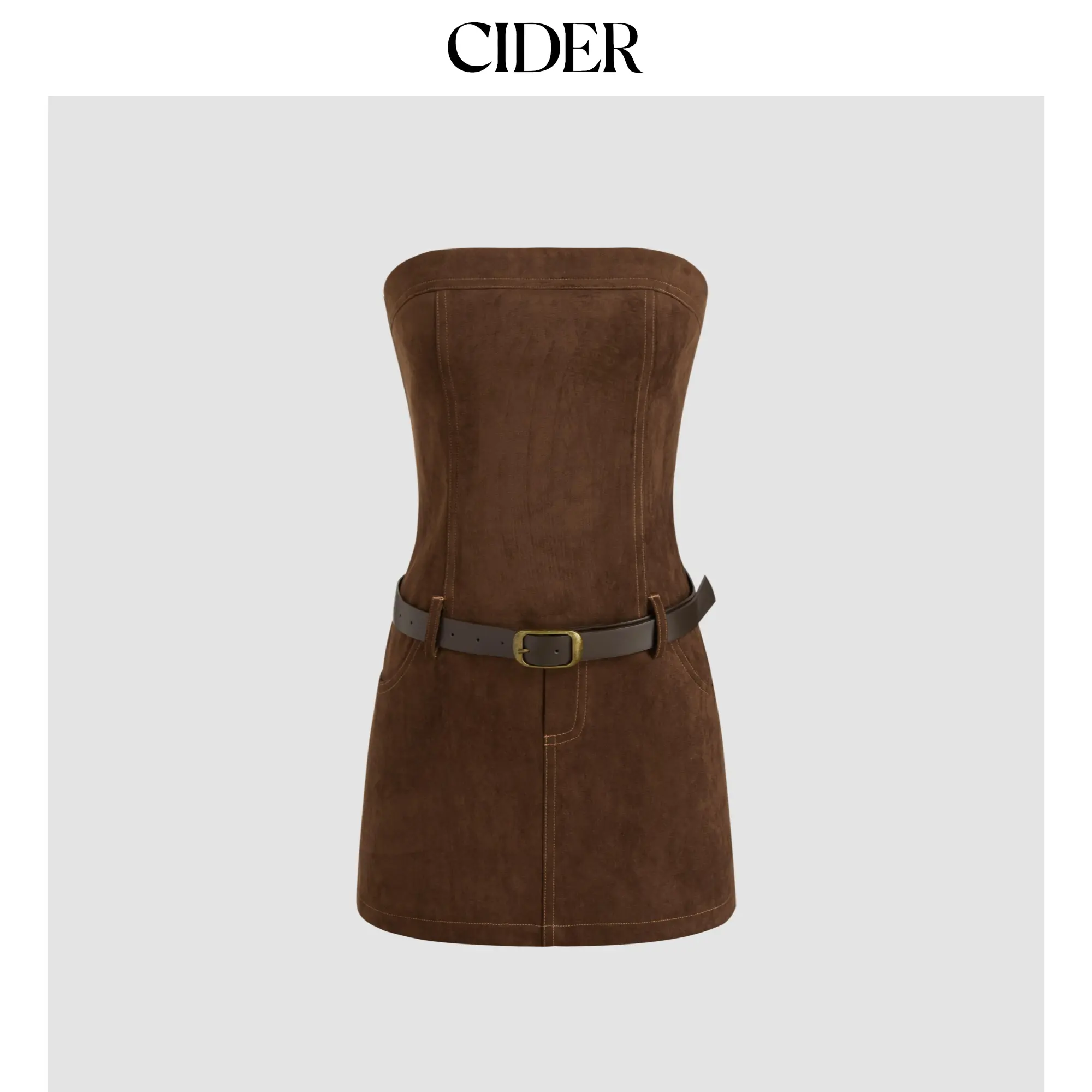 Cider [size 0-10] Suede Tube Solid Pocket Mini Dress With Belt SohoChic