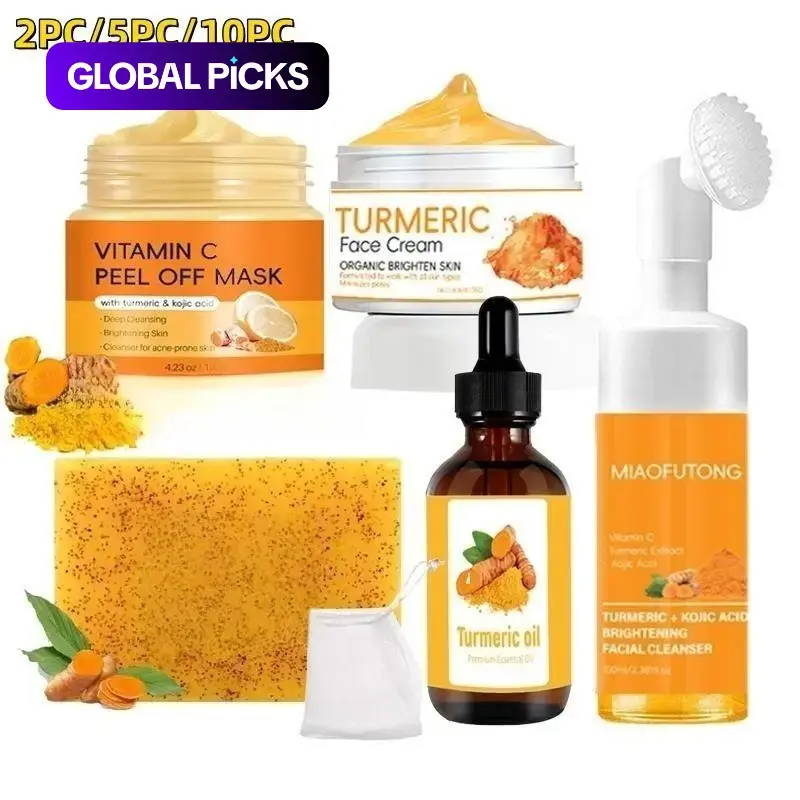 Turmeric Soap & Face Cream & Mousse cleanser &Oil& Vitamin C Peel Off Mask, Turmeric Set ,Deep Cleansing &Nourishing Skin for Women & Men All Skin Types,Christmas&Festival Gift, Skin Care Kits
