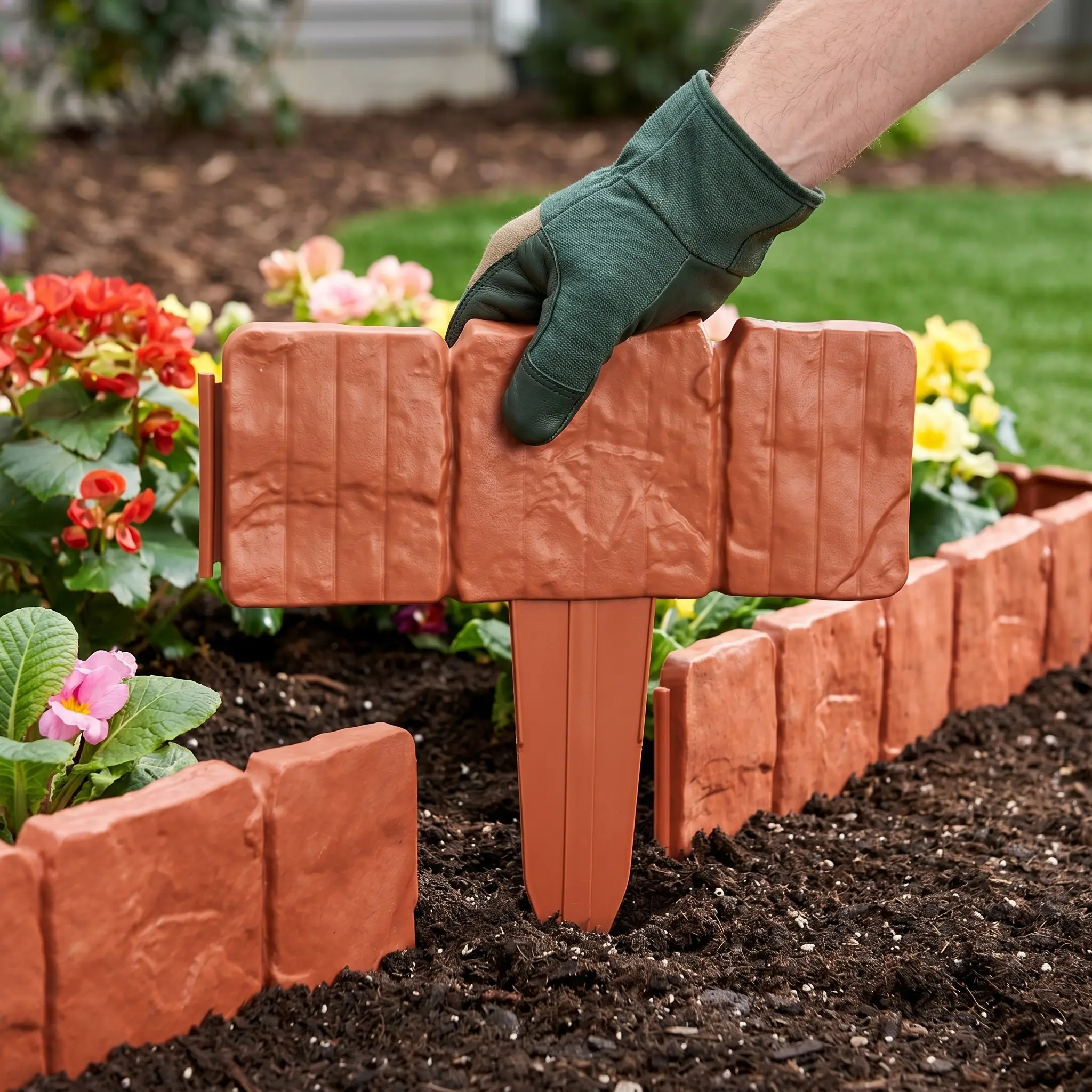 10/20pcs Stone-Effect Plastic Garden Edging Fence Panels, Plastic Lawn Edging, Durable Flower Bed Border for Courtyard Decoration, Decorative Garden Accessories