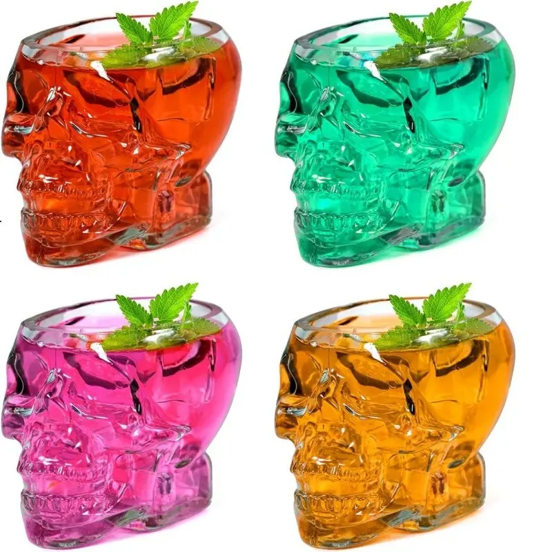 4 Pcs Skull Glass Cup Wine Glass Multipurpose Clear Skull Face Drinking Cup for Cocktail Margarita Whiskey Juice for Halloween Themed Party Decorations Gifts