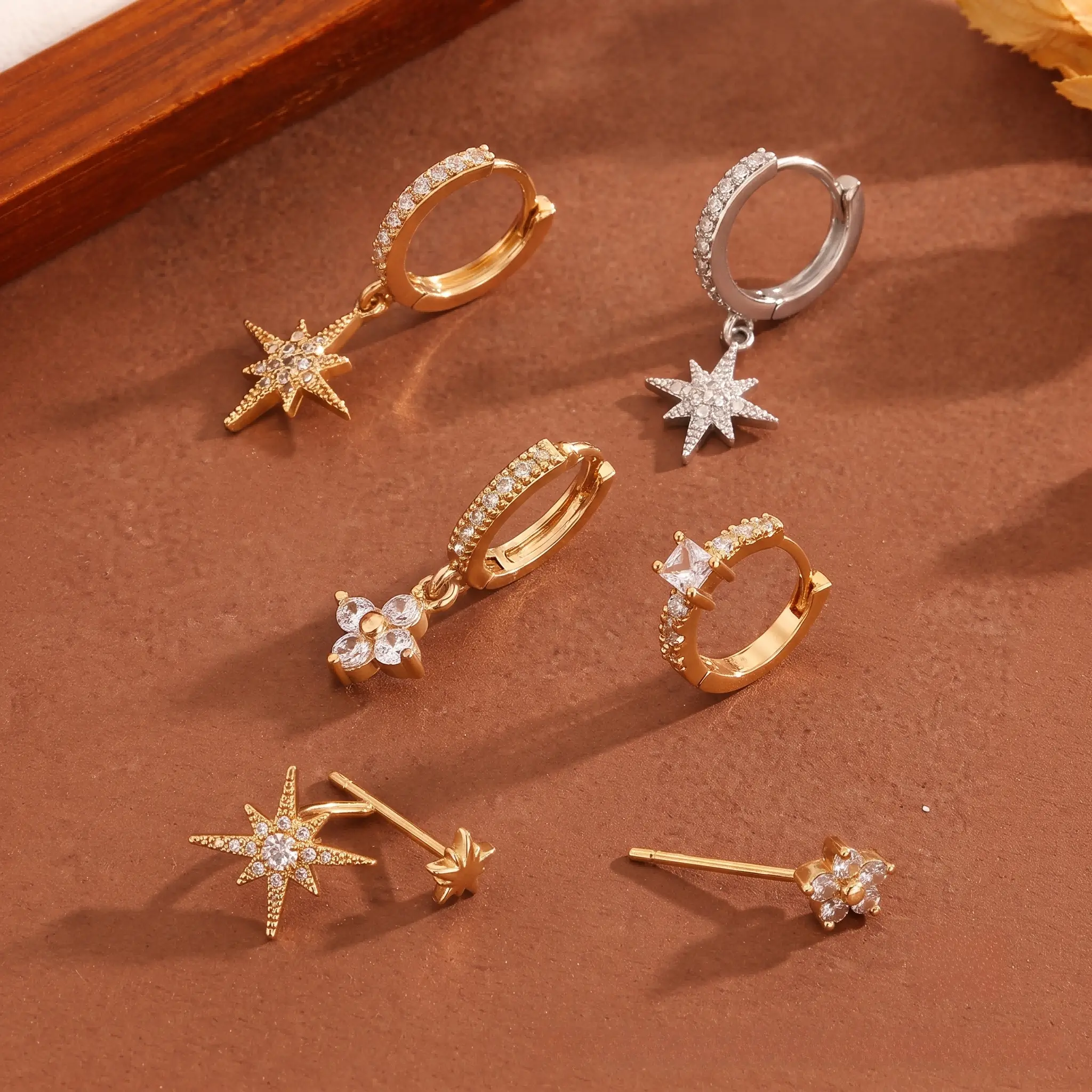 Exquisite 3-piece earring set—gold-plated, celestial-themed drop earrings designed  women; lightweight, stylish, and elegant, they are perfect  layering and suitable  both everyday wear and evening occasions.