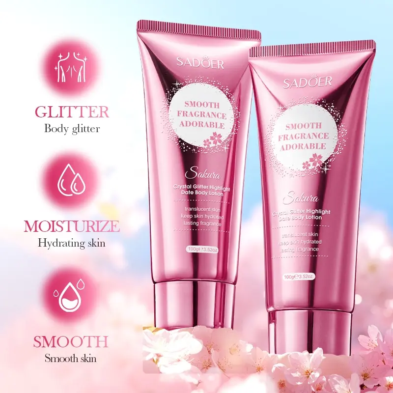 Hydrating Sakura Glow Highlight Body Lotion 2PCS Smooth Translucent Skin Shimmer Body Creme For Dating Daily Skincare