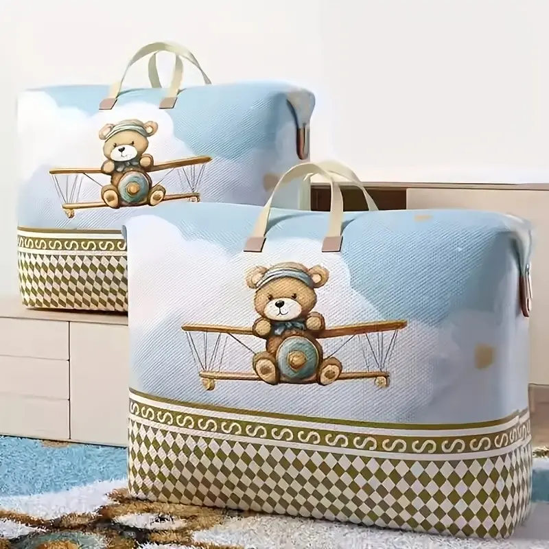 Extra Large Cartoon Bear and Plane Moving Bag, Durable Dust-Proof Storage Bag, Ideal for Blankets, Clothes, Toys, Travel, Home Move, Daily Organization