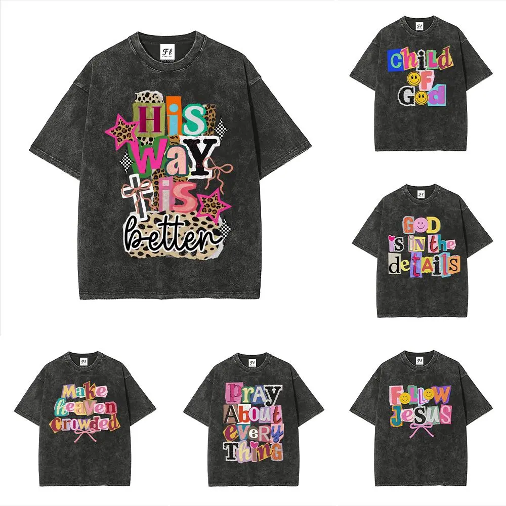 Oversized Tshirt Women Vintage Graphic Tees, Preppy Christian Y2K Coquette Faith Graphic T Shirts Women, 260g 100% Combed Cotton Garment-Dyed Boxy Relaxed Fit Ransom Letter Vintage Washed Tee, Camisetas de Mujeres,back to school,back to school shopping