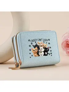 A "CRAZY CAT LADY" cat ladies' wallet, featuring a cat themed double zipper accordion style card bag, suitable as a birthday or holiday gift for friends/family, and the perfect accessory for cat enthusiasts