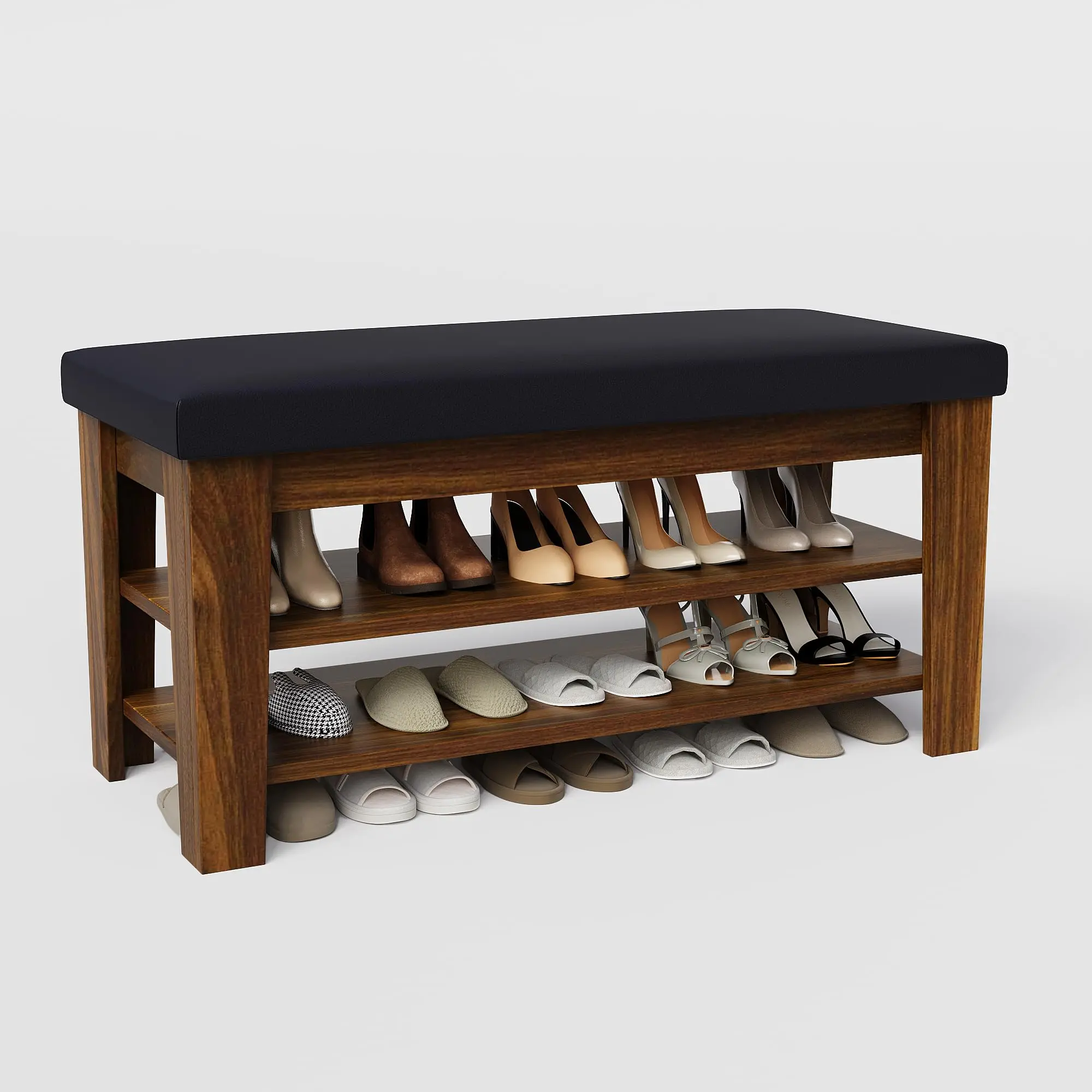 Flip Top Storage Bench with Cushion – Entryway Shoe Rack Bench with Hidden Storage, Wood Shoe Storage Bench for Mudroom, Hallway, Living Room
