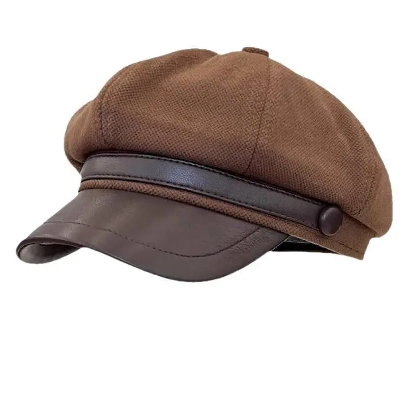 Women's Retro Coffee Wool Octagonal Painter Hat - Casual, Face-Slimming Design for Autumn/Winter, Sports & Outdoor Casual Hat, All Seasons, Painter Look, Black, Female, Solid, Beanies Hats