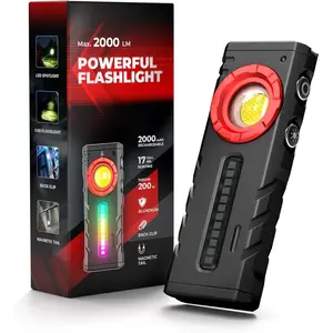 EDC Flashlight, Bright 2000 Lumens Flashlight Rechargeable, 3-in-1 Spotlight/Floodlight/Side RGB Light Pocket Flashlight,   Light with Clip for Camping, Work,