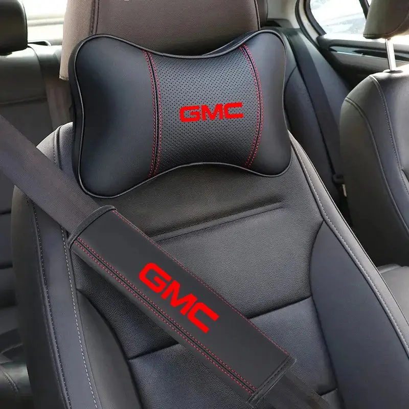 Leather Car Headrest Neck Pillow Seat Belt Shoulder Pad For GMC Savana Graphyte Yukon Envoy Granite Hummer Ev Terrain Jimmy Acadia Car Accessories