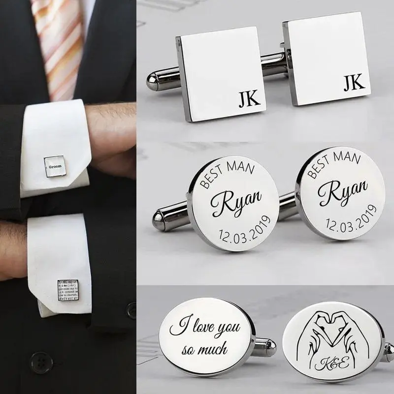 Personalized Man Cufflinks Stainless Steel Shirt Cuff Button Custom Wedding Father's Gifts Mens Cufflinks