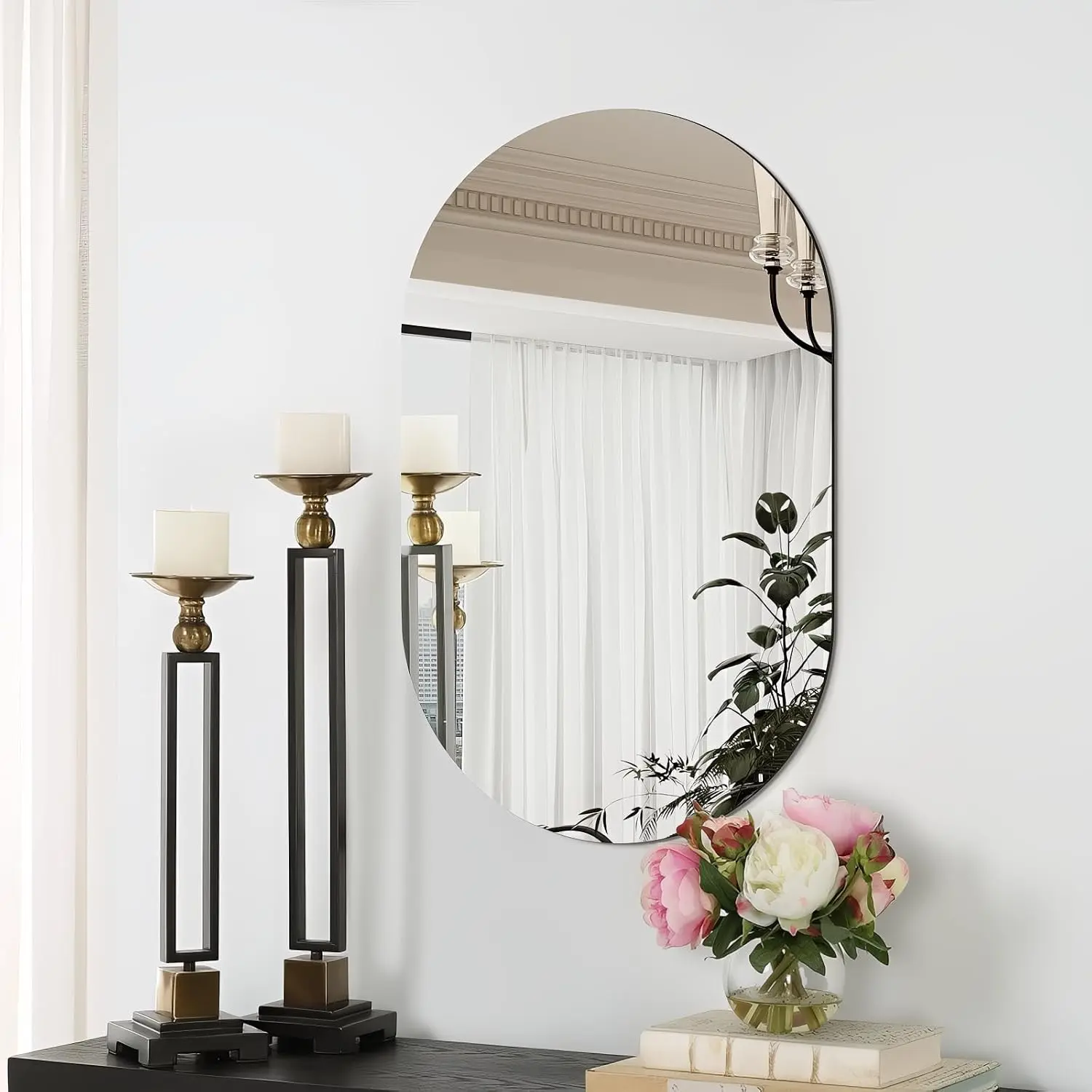 Oval Wall Mirror, 32"x20" Frameless Bathroom Mirror for Over Sink |  Shatter-Proof, IP65 ,  Shaped  Mirror for Living Room, Bedroom, Entryway, Horizontally or Vertically