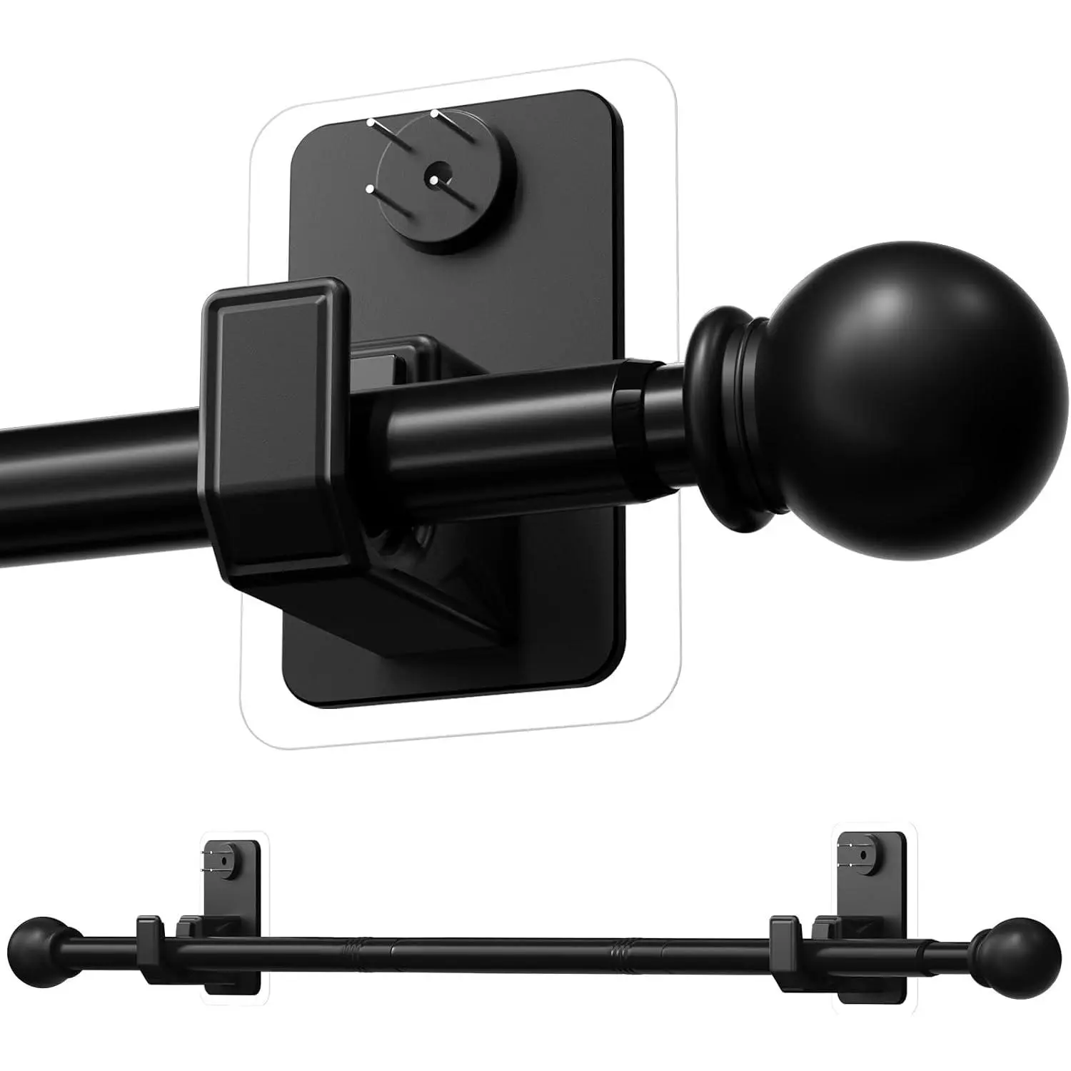 No-Drill Curtain Rod with Adhesive & Pin- Mount System - Renter Friendly & Minimal Wall , 5/8" Diameter Adjustable Rod for Windows 28 to 48 Inch, Black
