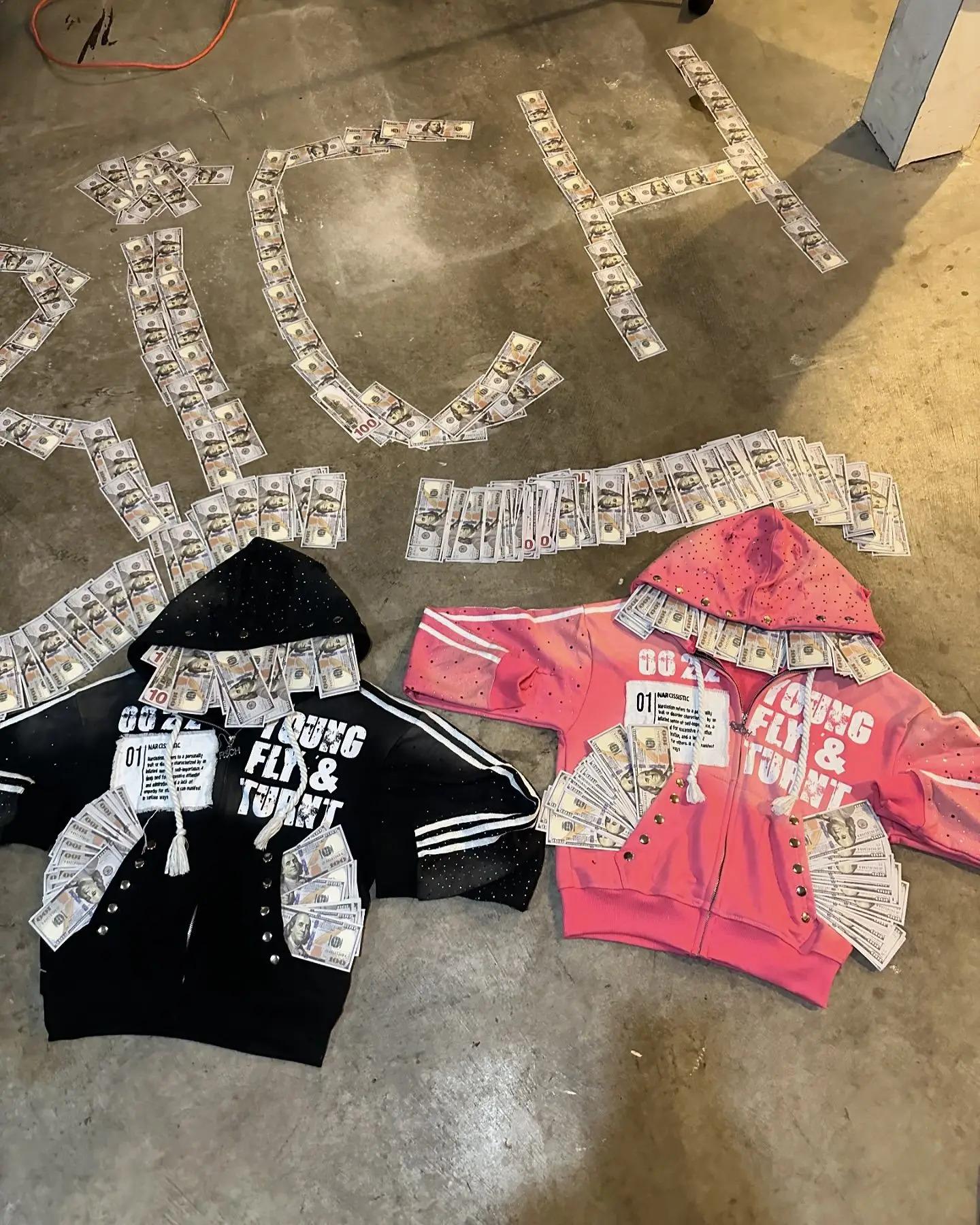 Newclothing piecesGothic Punk Hip Hop Washed Hoodie Y2k Retro Klein Stone Stripe Embroidery Zip Up Hoodies Rock Harajuku Men Women Streetwear funny saying shirt