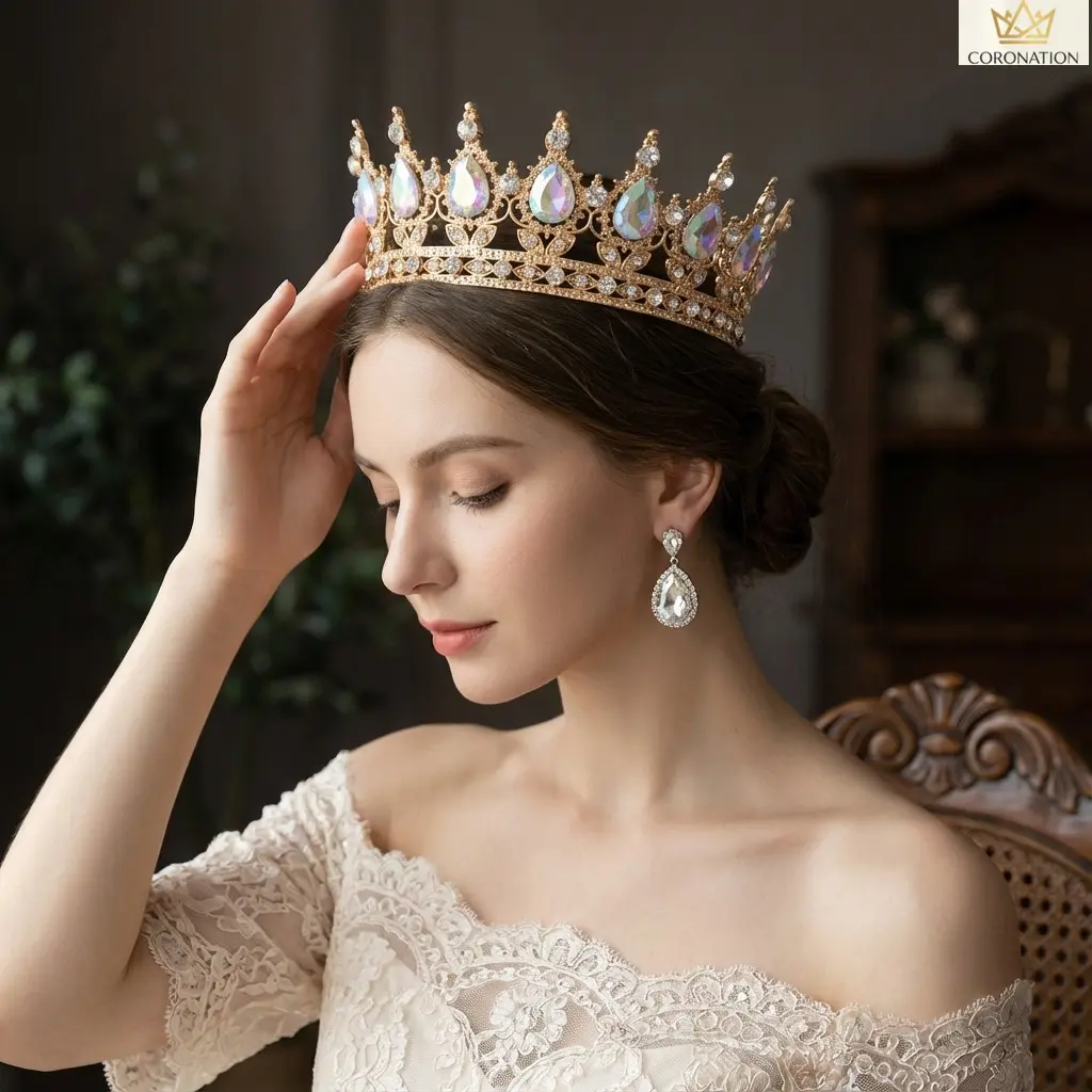 Aesthetic Baroque Full Crown Tiara for Women, European Royal Queen Alloy Rhinestone Headpiece, Bridal Wedding Hair Accessory, Princess Birthday Crown for Prom, Renaissance Festival, Bar Mitzvah, Cosplay & Photoshoot