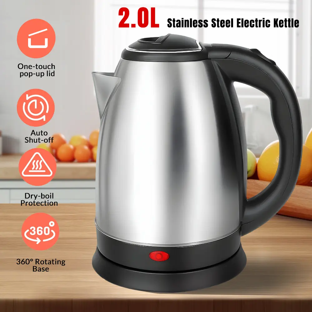 Electric Kettle 2.0L – 110V Fast Boiling, One-Touch Lid, Leak-Proof Spout & Comfort Handle, Ideal for Home, Office, Dorm, with Power Cord