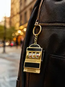 Blue Mini Slot Machine Keychain, Lucky Prize Arcade Toy Key Ring, Unique Backpack Pendant Gift, Fashionable Hanging Ornament