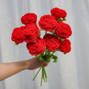 crochet roses for flower arrangement, 9 counts creative diy faux roses bouquet for room decor, wedding, party & home decor, gifts, perfect gifts for boyfriend & girlfriend
