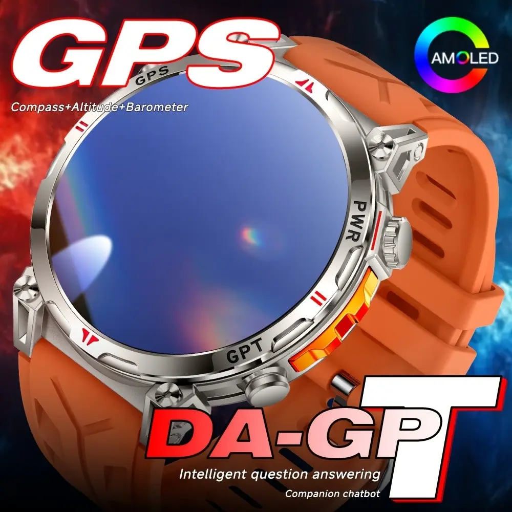 2026 New men's outdoor sports tracking smart watch, 1.56 inch AMOLED HD screen, with compass flashlight, multi-sports outdoor tracking smart watch, wireless call, message reminder, high quality waterproof, holiday gift to boyfriend Christmas gift.