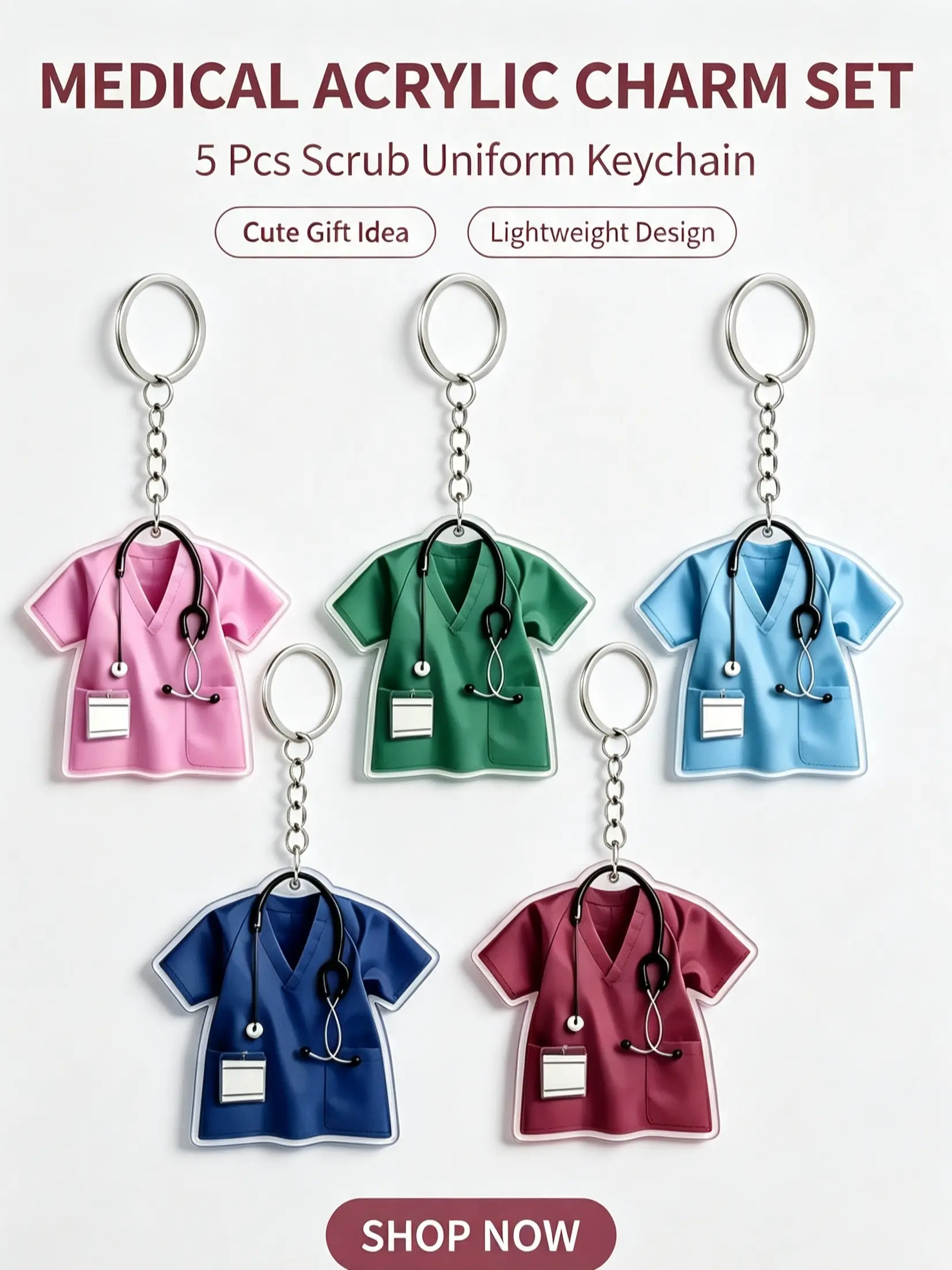 5 Pcs Mini Medical Scrub Uniform Keychain Nurse Doctor Bag Charm Stethoscope Pendant Gift For Healthcare Workers