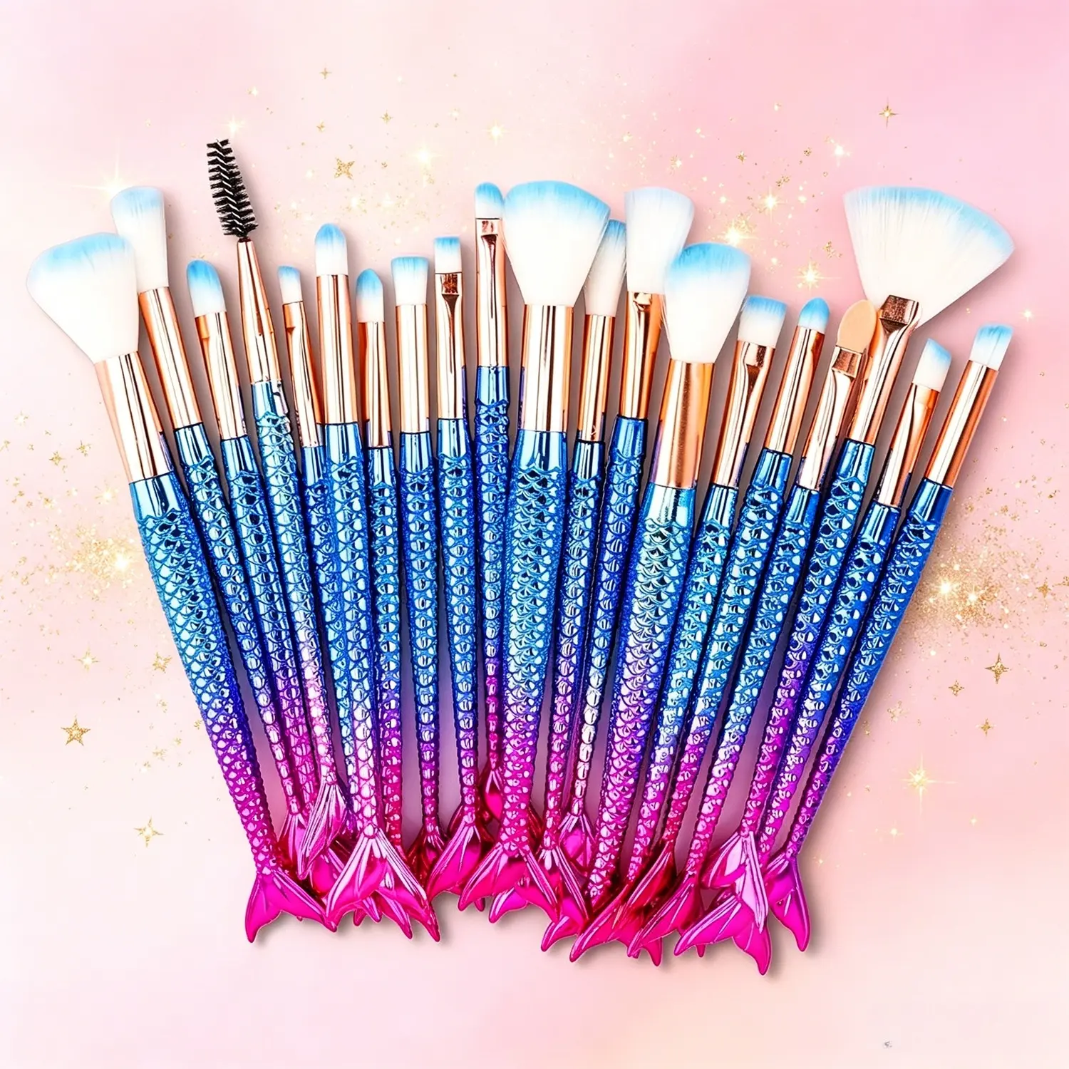 20pcs mermaid eyeshadow blending brush kit, Eyeshadow brushes, with glossy colorful fishtail handles, full beauty tools for all eye makeup styles with smooth application, fashion item for teen girls, cosmetic gift for Christmas holidays