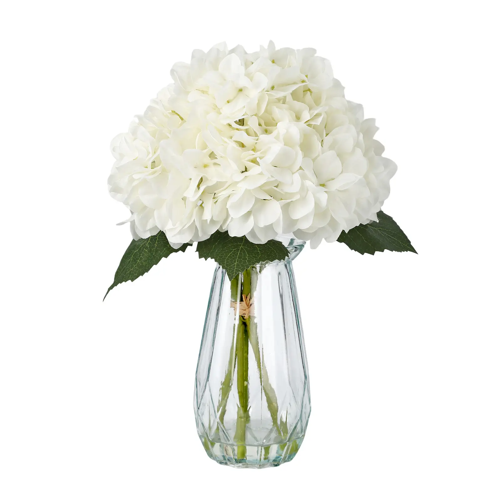Artificial Pink Hydrangea Flowers in Vase, Multi-Head Silk Hydrangeas with Faux Water Base, Lifelike Faux Flower Arrangement