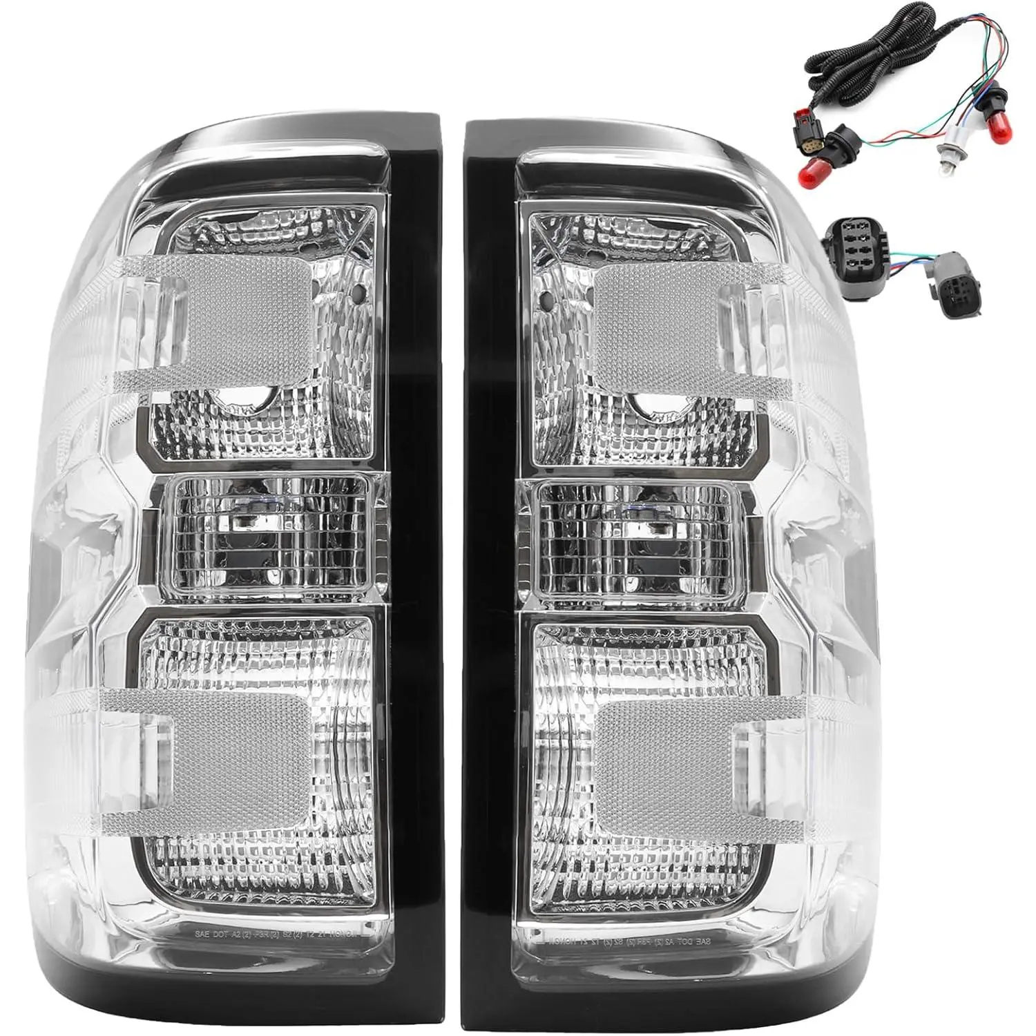 Tail Light Assembly Compatible with 2014-2018 Chevy Silverado 1500/2019 Silverado 1500 LD/2015-2019 Silverado 2500 HD 3500 HD Brake Rear Taillights Clear Lens Clear Housing w/Bulbs Harness
