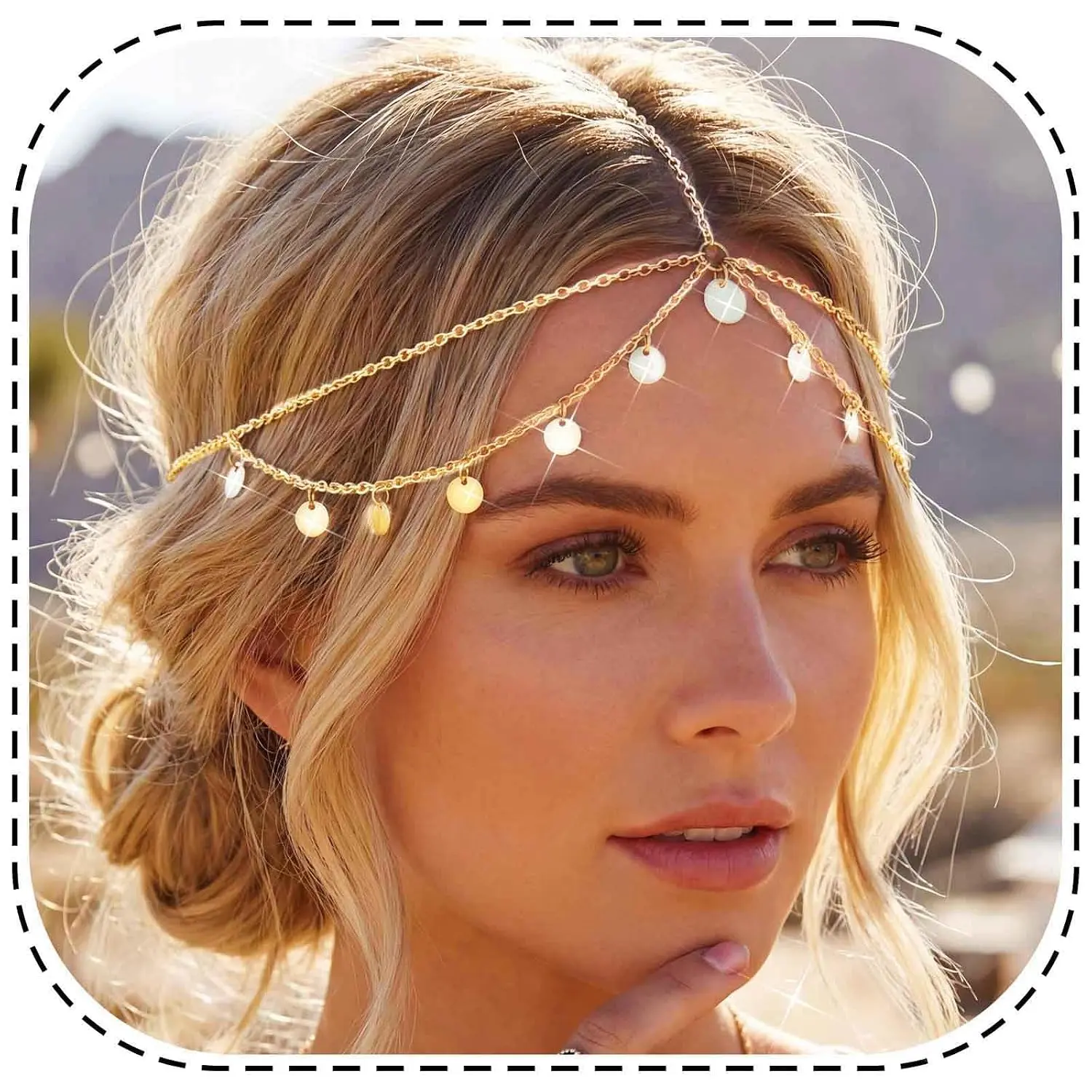 Shimmery Forehead-chain, Multi-tiered Bohemian Headpiece for Women's Fashion, Adjustable for Festivals & Parties, Synthetic