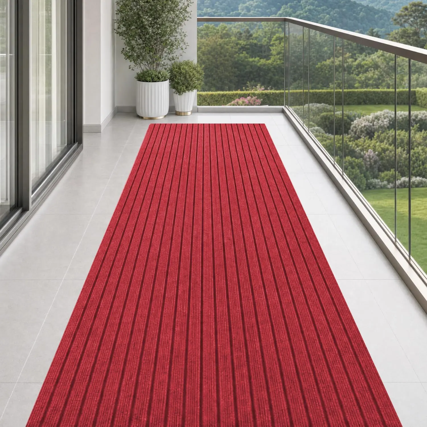 2' x 6' Stripe Runner Rug with Rubber Backing, Indoor/Outdoor Non-Slip Low-Profile Carpet for Hallway, Kitchen, Entryway, Patio, Stair, Laundry – Burgundy & Stripe