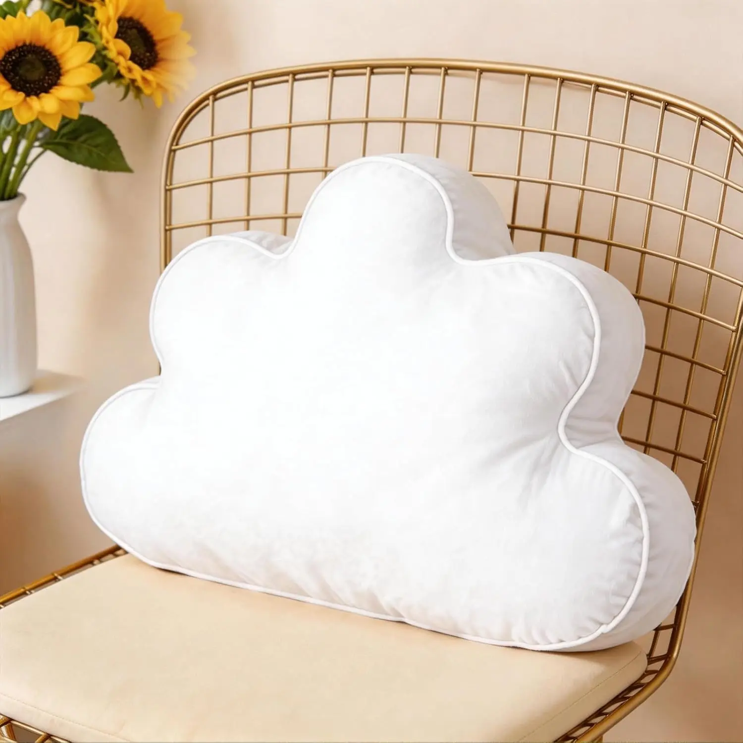 22-Inch Classic Cloud Shape White Pillow, Breathable Soft Velvet Decorative Cushion with Polyester Fill for Bed, Living Room Nursery Decor, Bedroom Decor