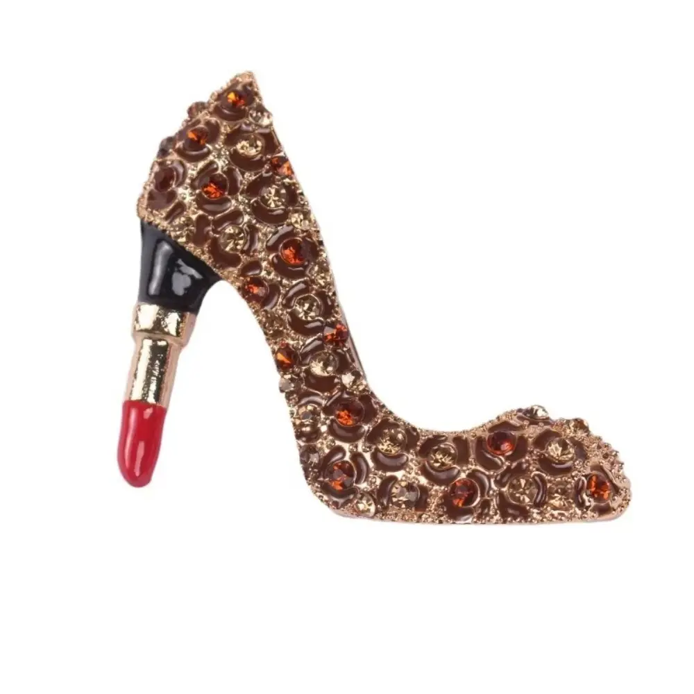 Crystal High Heels Lipstick Badges Vintage Pins for Women Girls Retro Rhinestone Creative Design Clothing Brooches