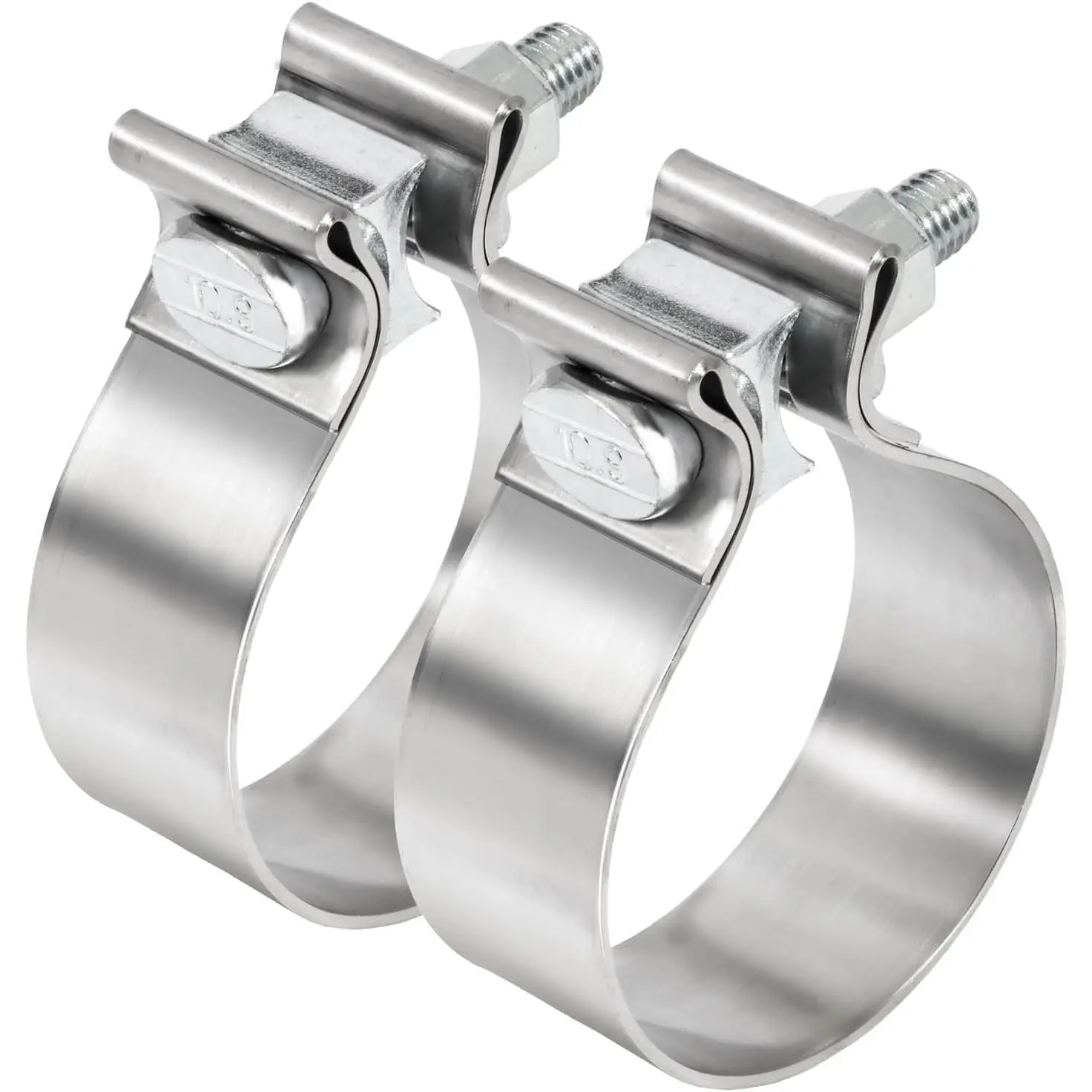 2.5" Stainless Steel Exhaust Clamp Set - Narrow Band Muffler Clamp with Pre-Attached Design for 2.5" OD Size Pipe, 2 Pack